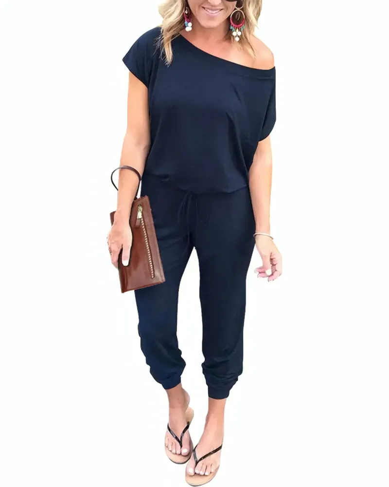 Off Shoulder Belted Jumpsuit
