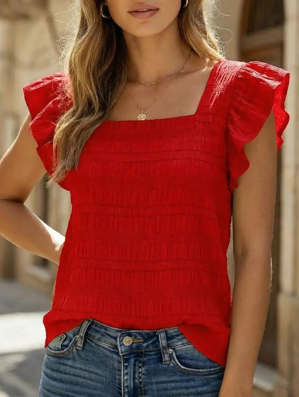 Square Neck Short Sleeves T Shirts Tee