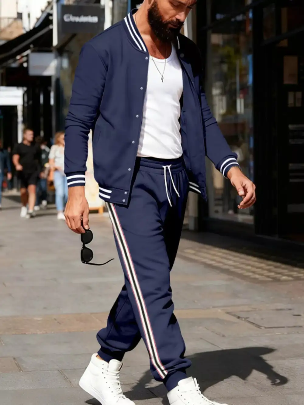Men's Full Size Striped Snap Down Top and Pants Set