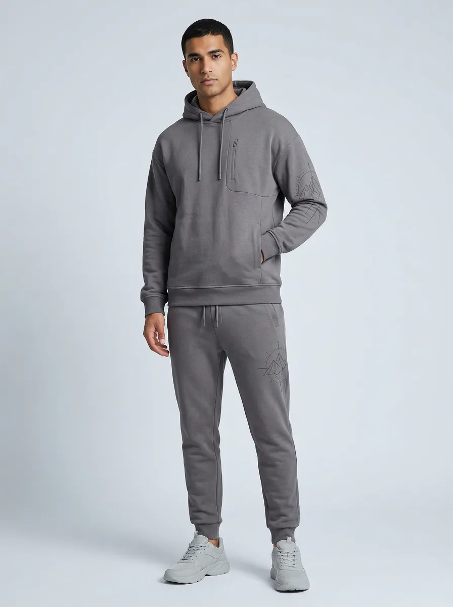 Men's Geometric Compass Graphic Printed Hoodie Jogger Set
