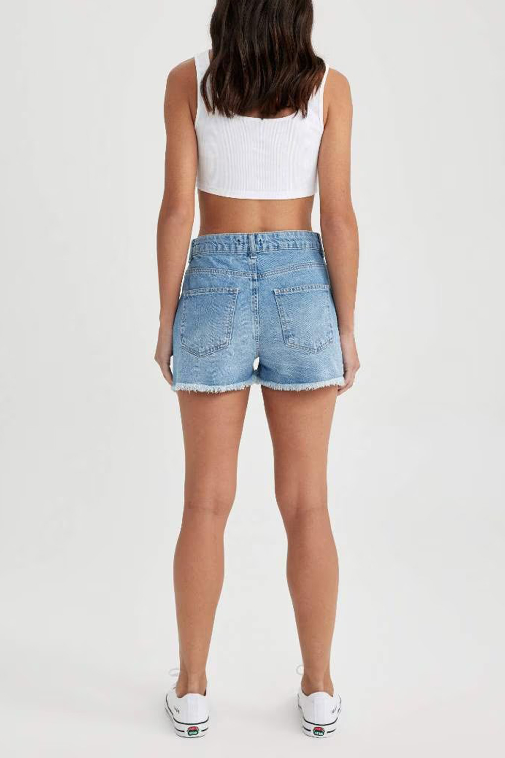 High Waist Cut-Tie Cropped Leg Jean Shorts