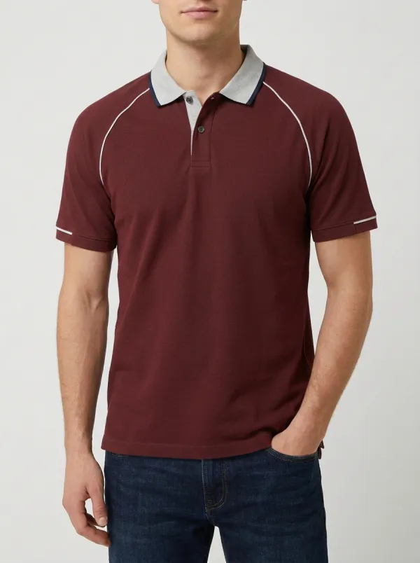 Men's Knit Ribbed Textured Contrast-Piping Contrast-Trim Polo Shirt