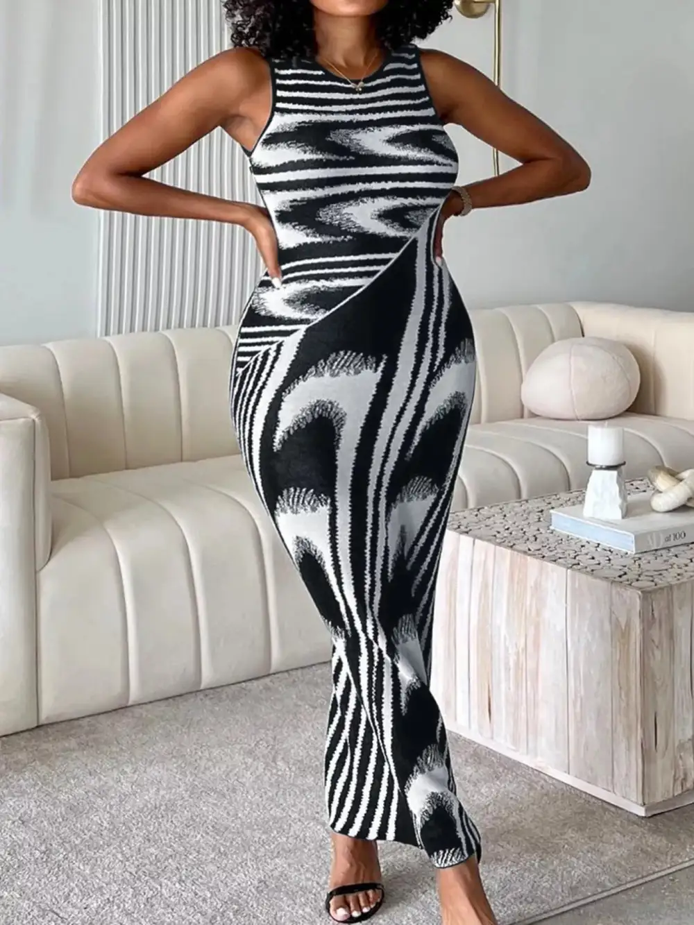 Abstract Print Sleeveless Maxi Dress