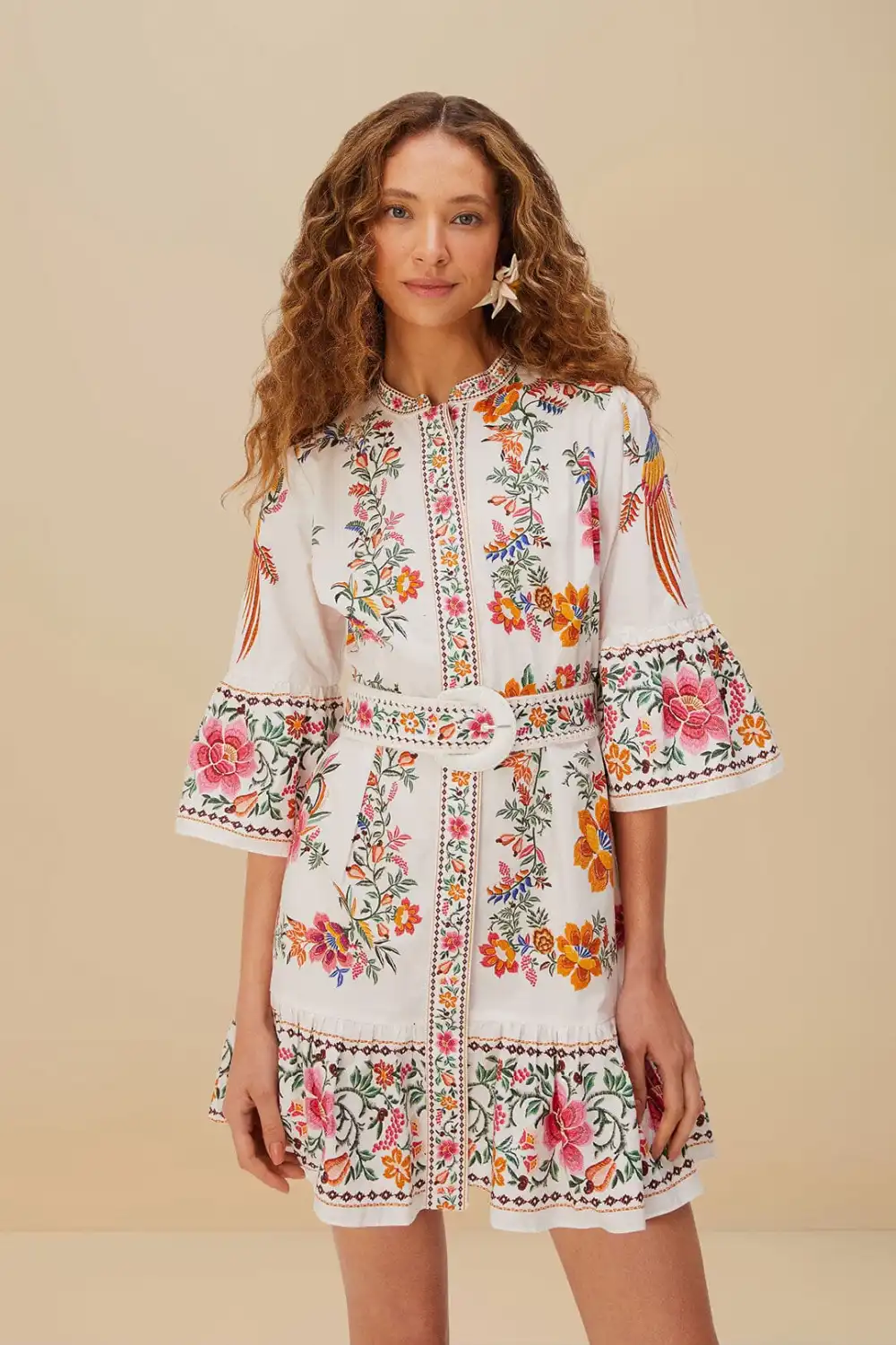 Off-White Delicate Forest Scarves Organic Cotton Mini Dress
