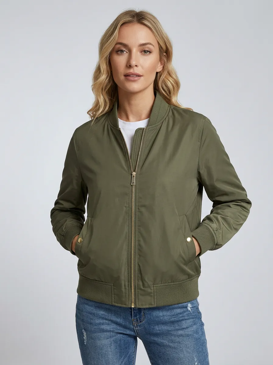Bomber Denim-Style Minimal Women's Casual Jacket