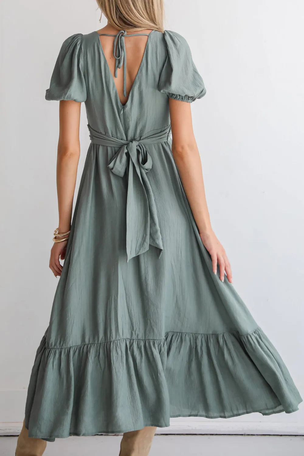 Unlined Sleeves Sage Midi Dress