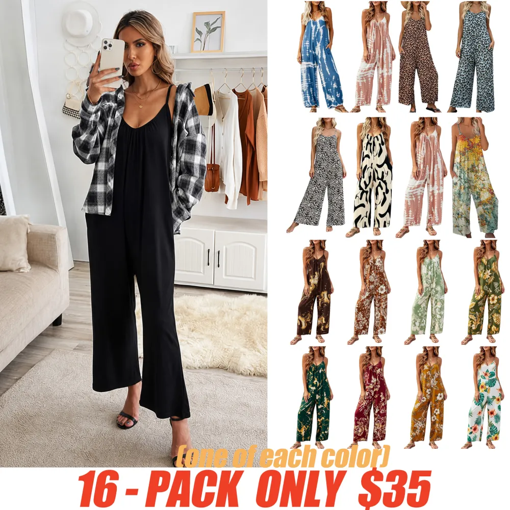 Plus Size Women's Fashion Wide Leg Suspender Jumpsuit