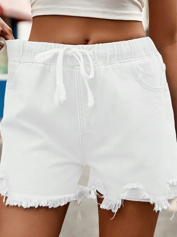 All Match Slim Elastic Waist Shorts Denim Pants