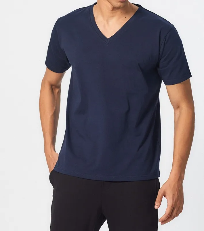 Deep Blue Cotton V-Neck T-Shirt