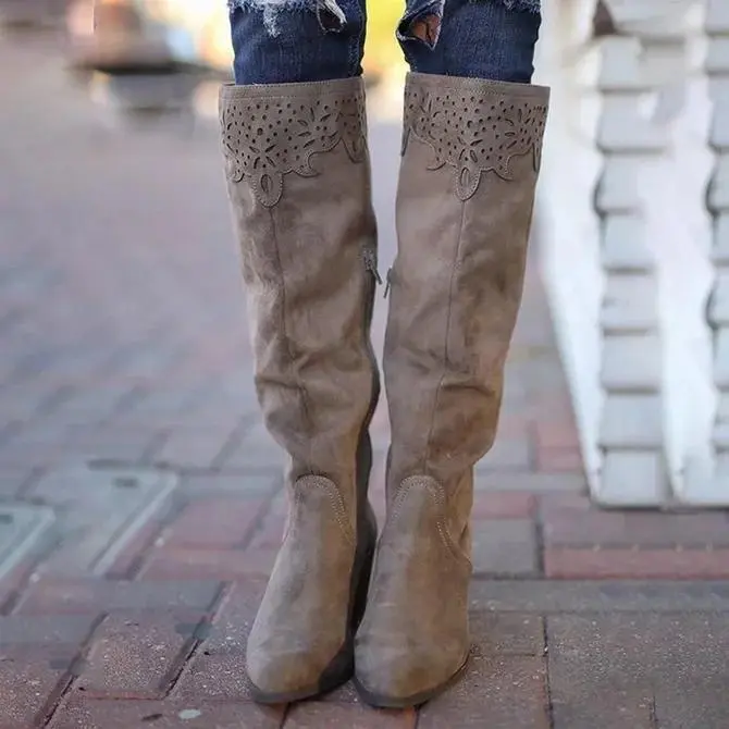 Winter Leather Block Heel Boots