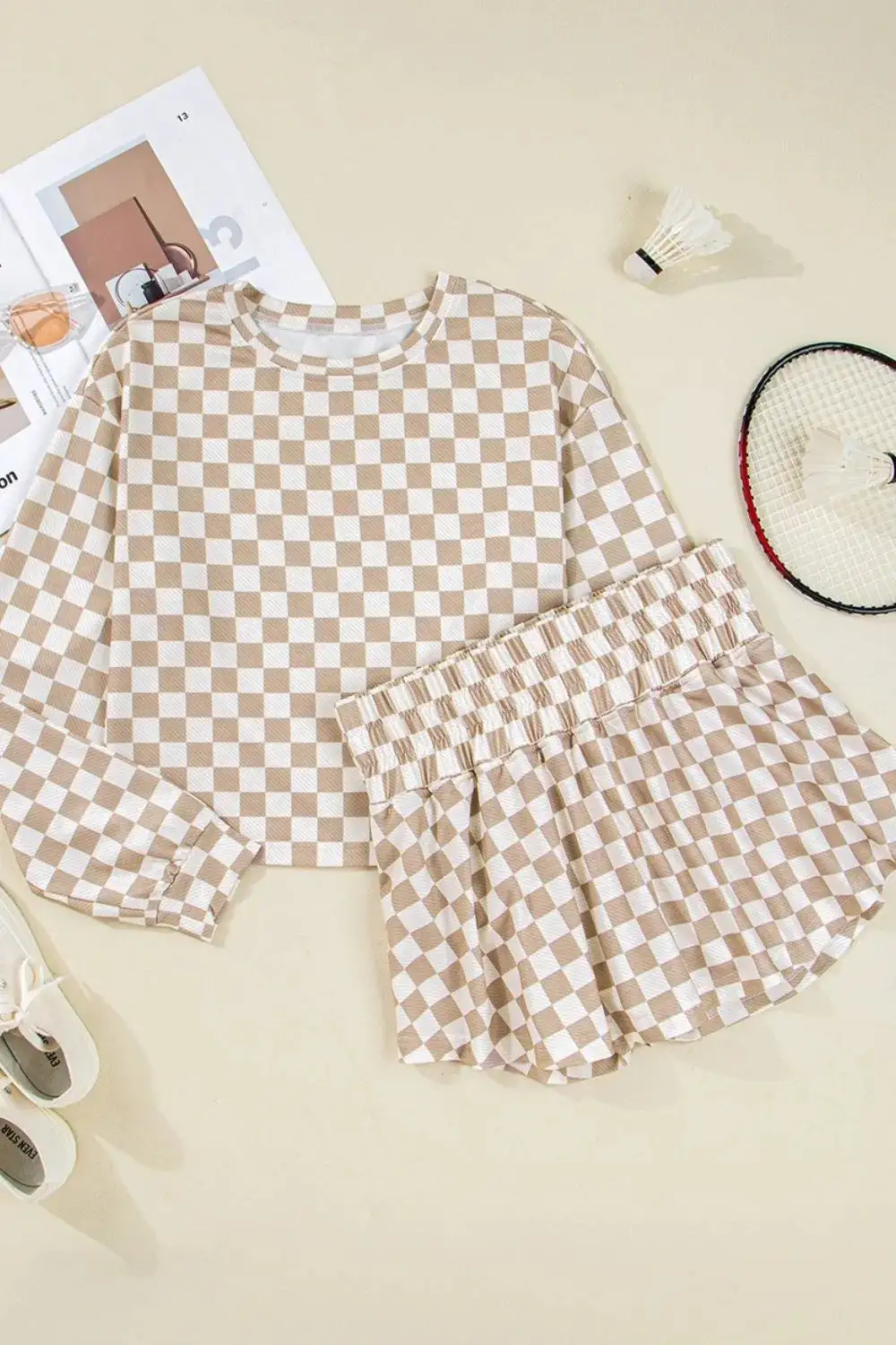 Long Sleeve Checkered Coordinated Set