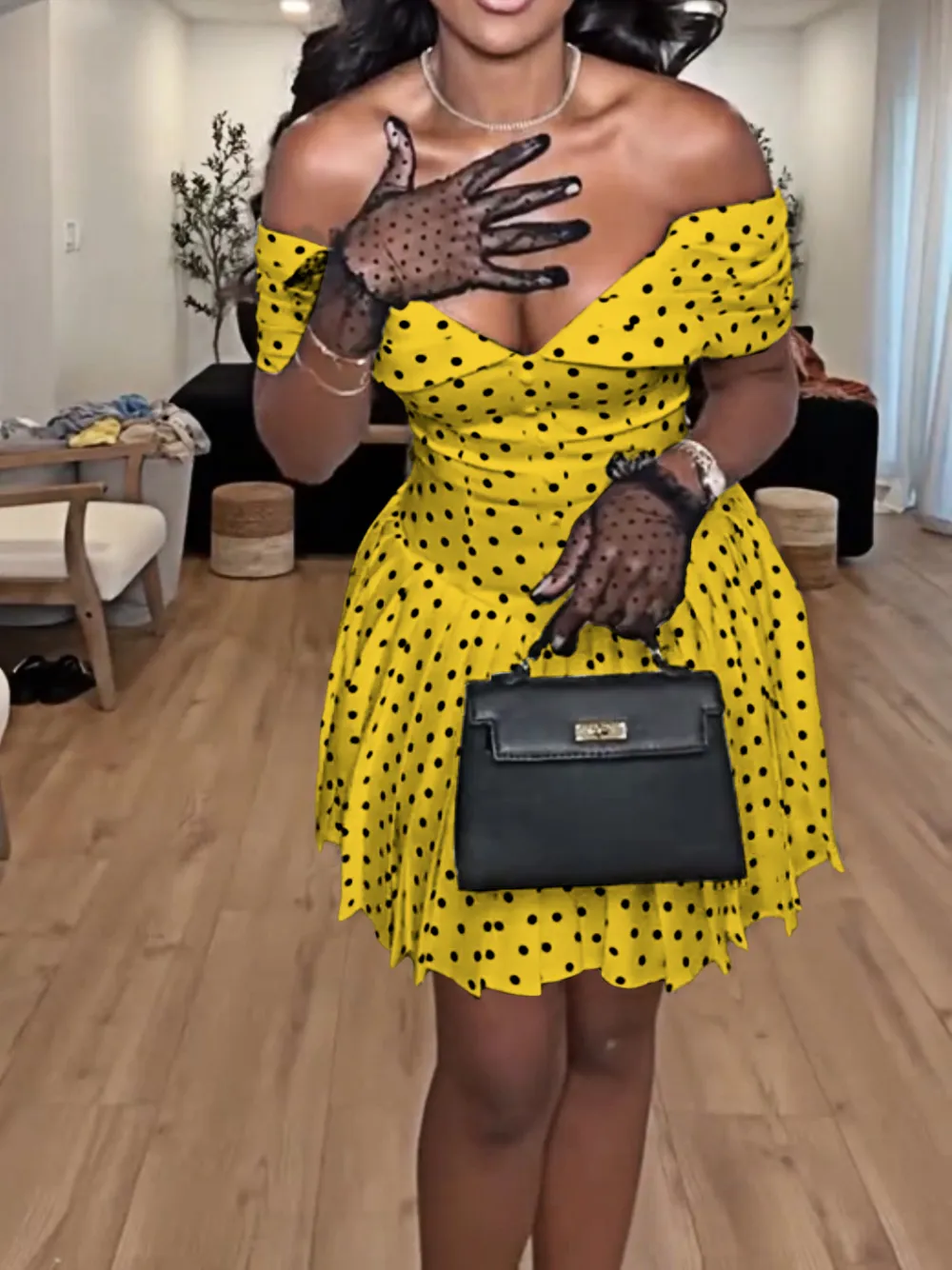 7PACK-Women'S Polka Dot Pattern Casual Dress