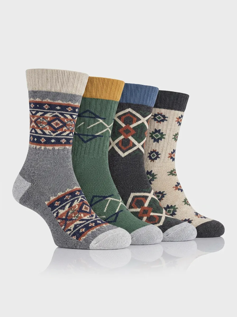 Outdoor-Inspired Geometric Vintage-Inspired Men's Four-Pair Long Socks