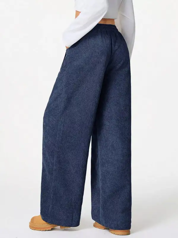Wide Leg Corduroy Drawstring Pocketed Pants