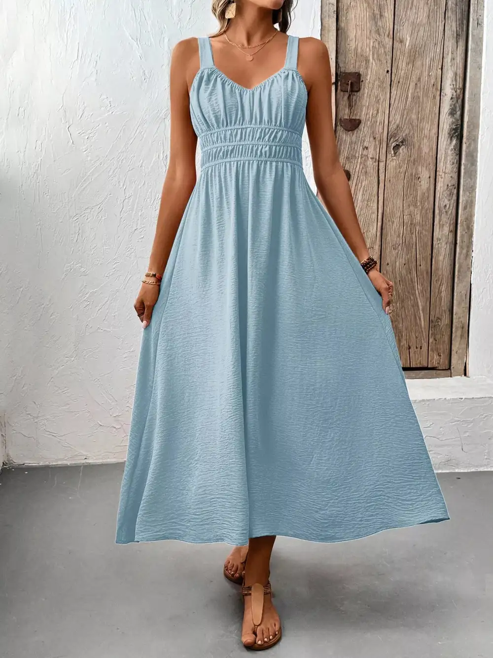 Smocked Sleeveless Midi Dress