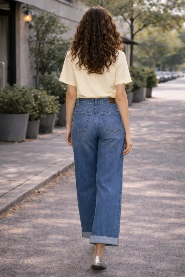 High Rise Draped Wide Leg Jeans