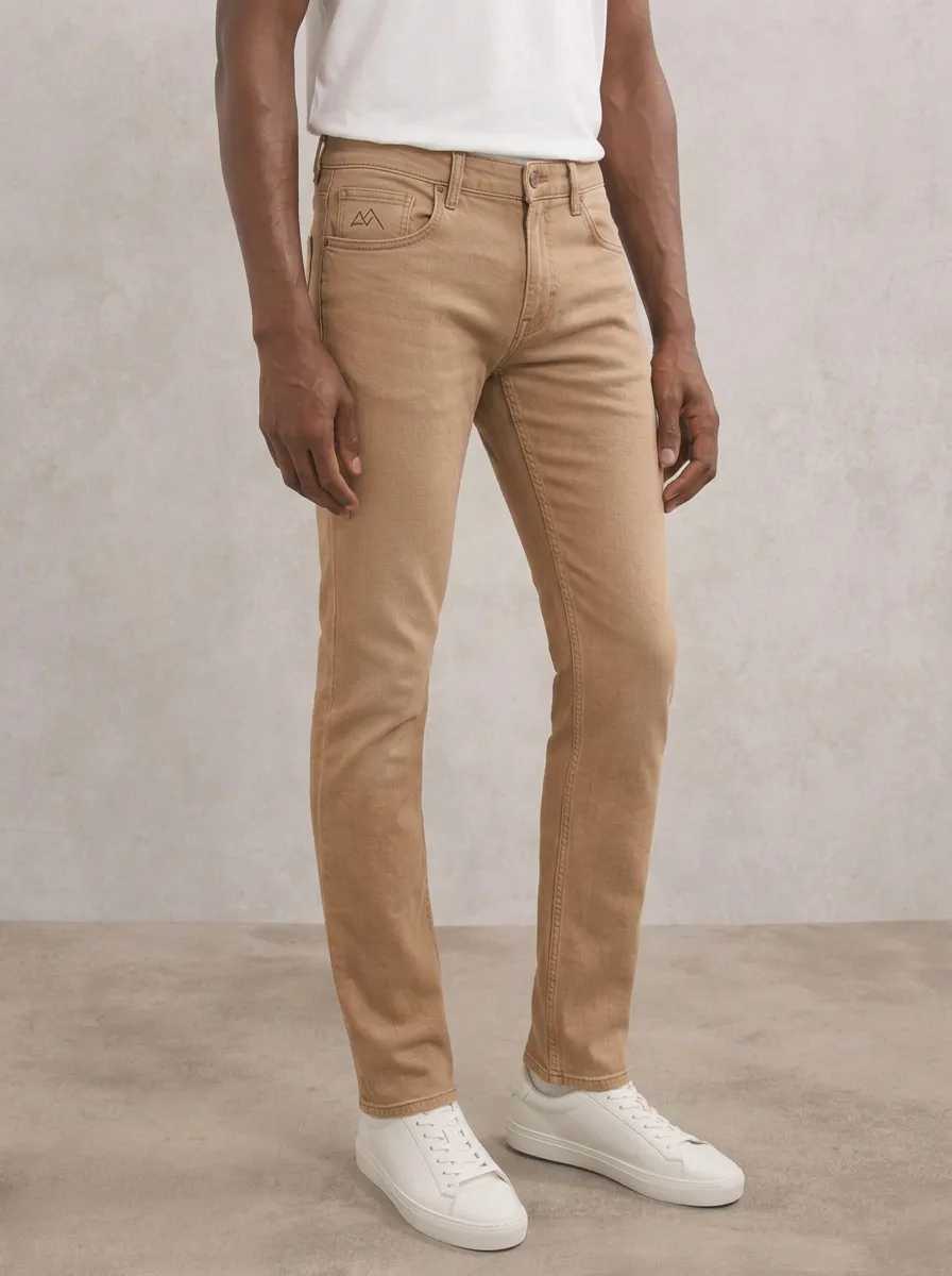 Men's Modern Weekend Mountain Logo Embroidered Stretch Denim Jeans