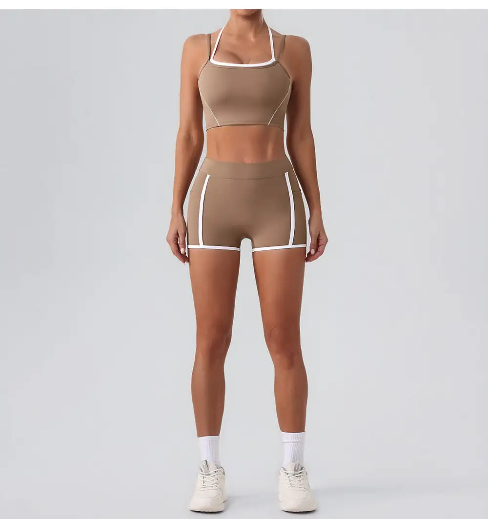 Contrast-Trim Backless Top and Shorts Active Set