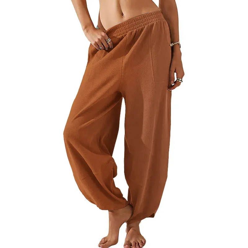 Women’s Harem Barrel Wide Leg Pants Elastic Waist Baggy Loose Fit Casual Jogger Sweatpants With Pockets Beach Street Coffee Teacher Outfits