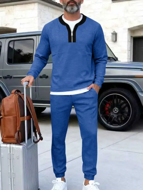 Men's Plus Size Casual Zipper Neck Long Sleeve