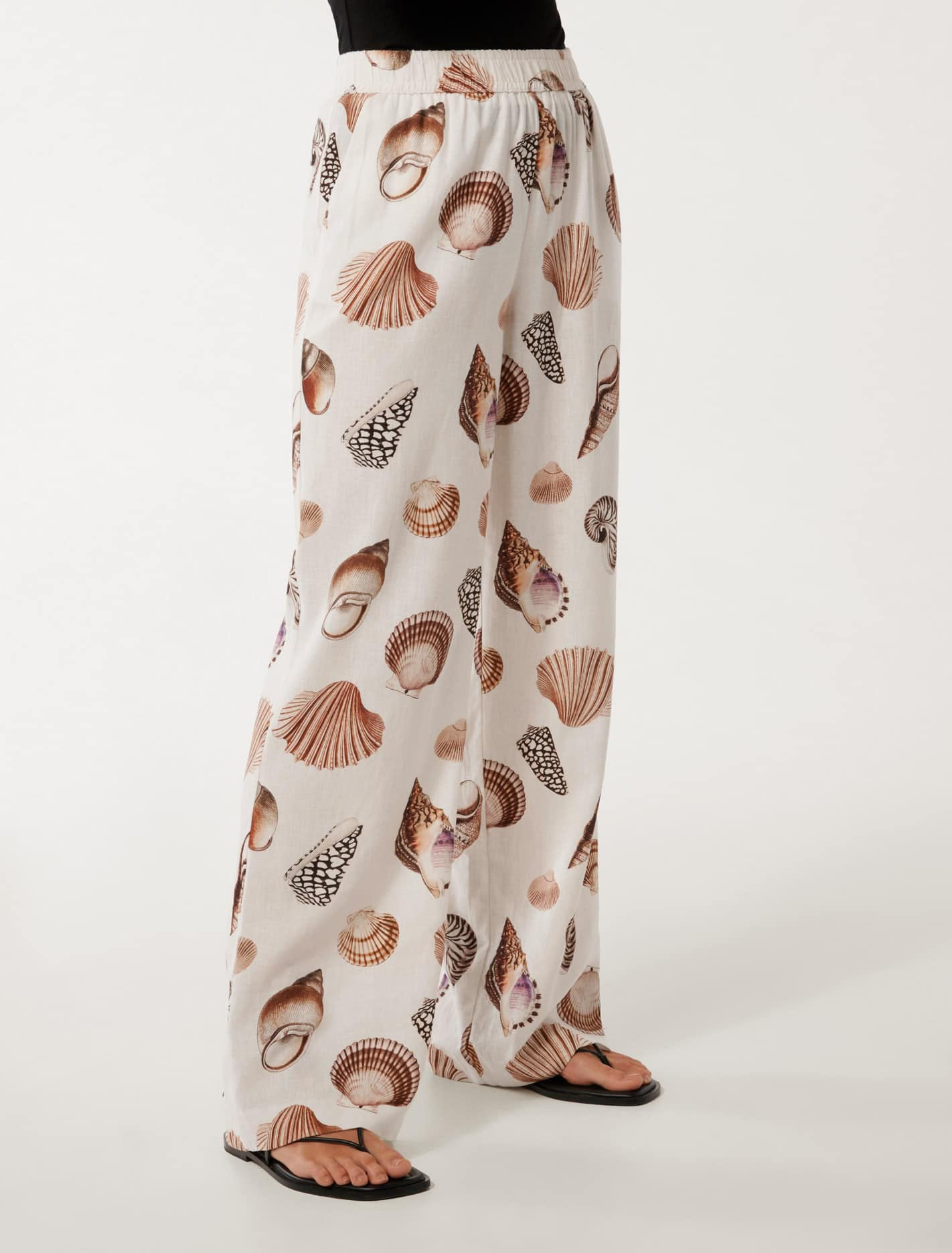 Animal Print Linen Wide-Leg Pants