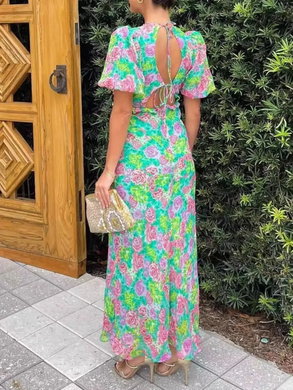 Comfort Fit Floral Printed V Neck Midi Dress