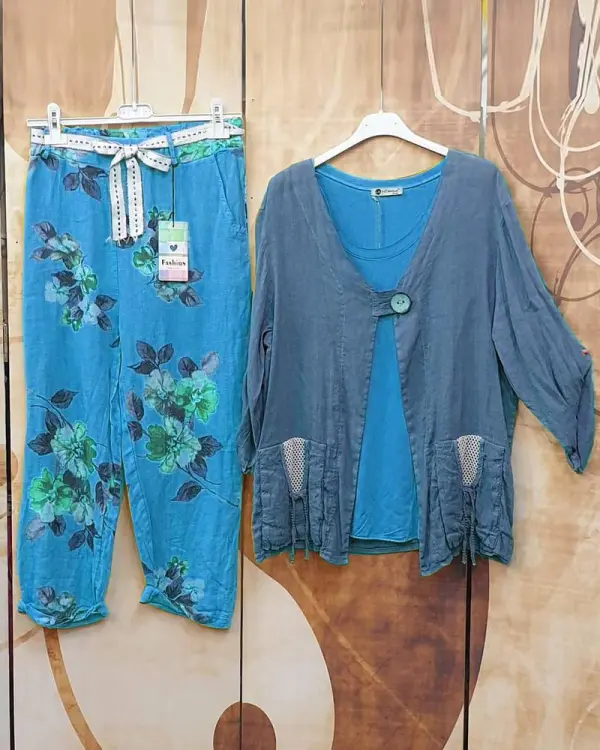 Women's Floral Print Causal Faux Two-piece Suits