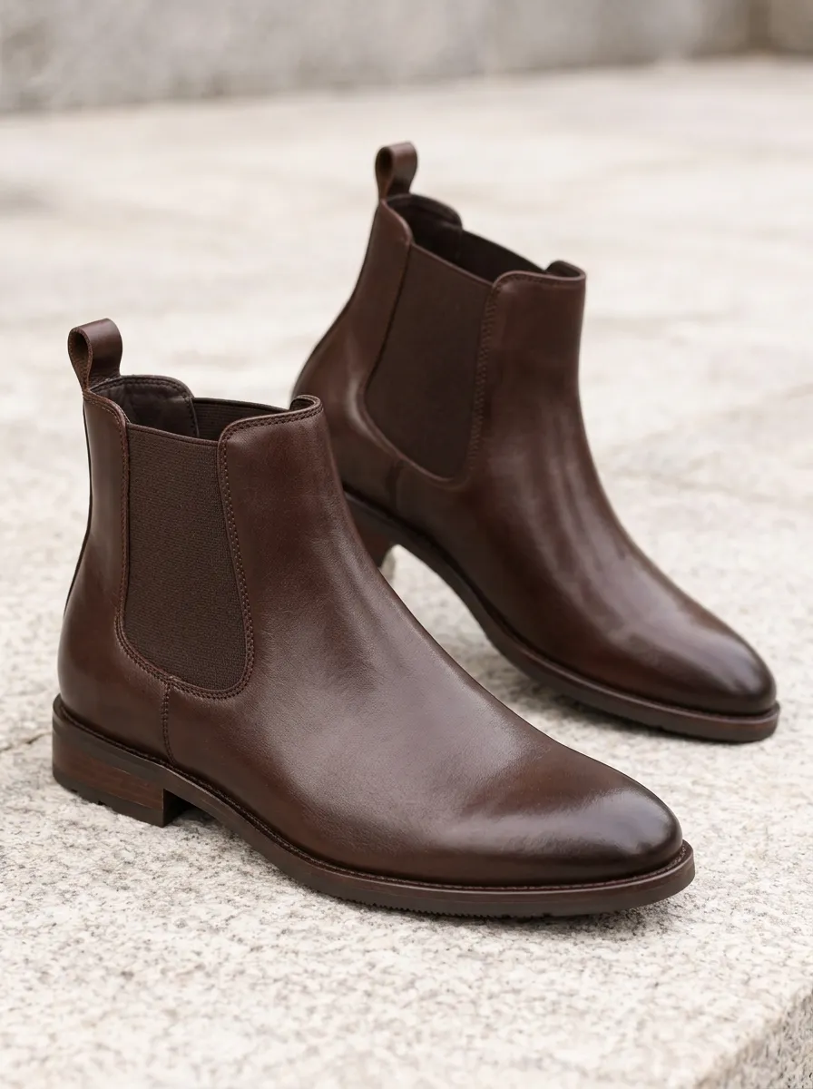Relaxed Brown Chelsea Work Boots with Leather Look