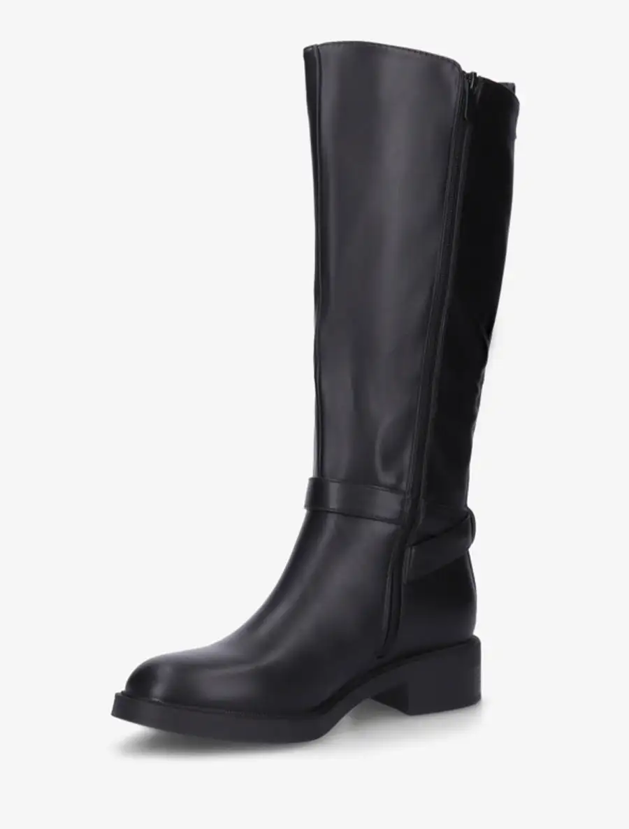 Refined Buckle Detail Block Heel Metal Detail Faux Leather Knee High Boots