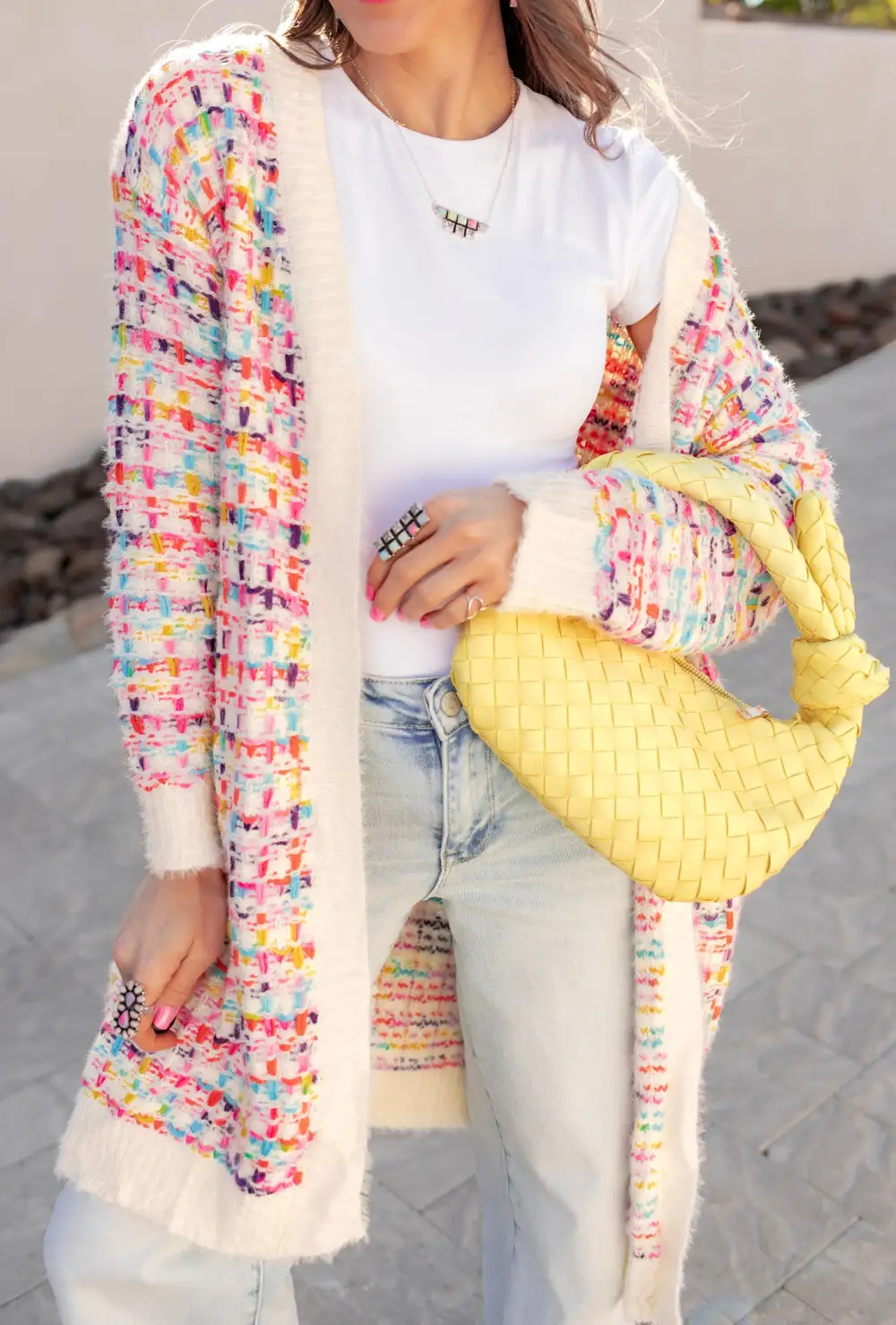 Woven-Knot Vegan-Leather Checkered Clutch Bag