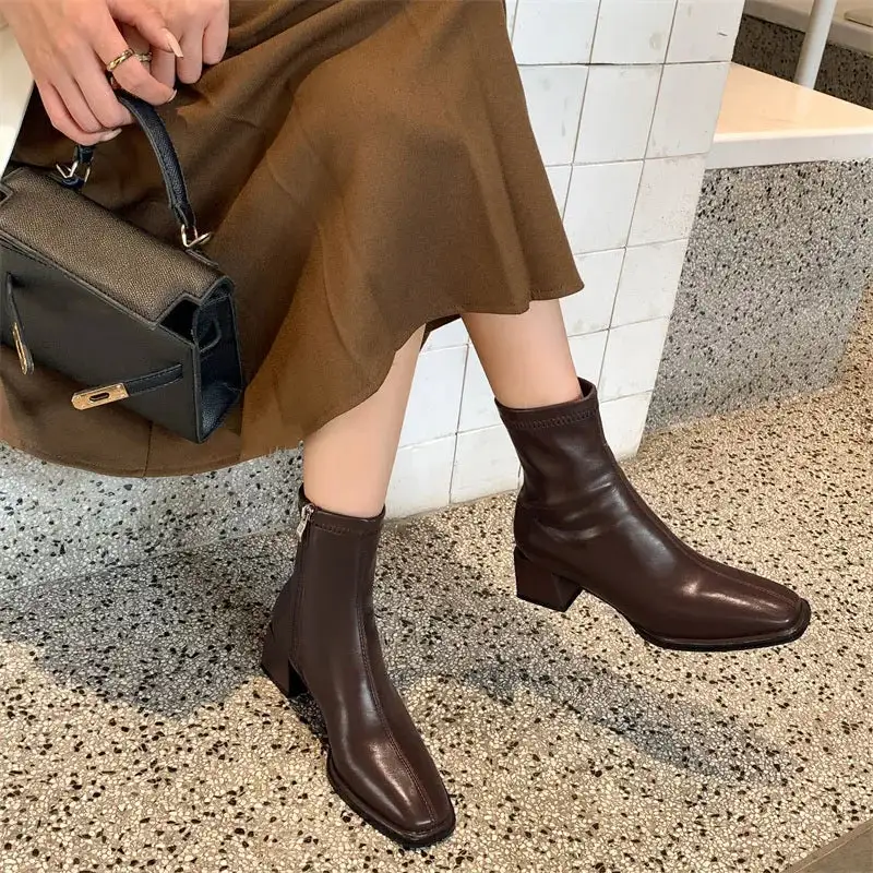 Leather Loafer Square-Toe Ankle Boots