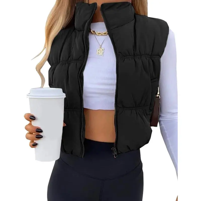 ⭐ Women’s Sleeveless Puffer Vest – Trendy, Cozy & Perfect for Layering  Zip-Up | Stand Collar | Cropped Fit | Lightweight Warmth