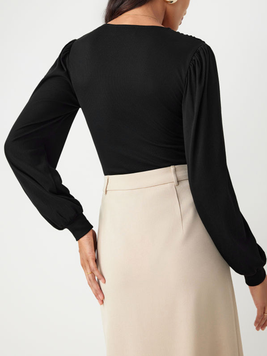 Jersey V-Neck Solid Ruched Bodysuit