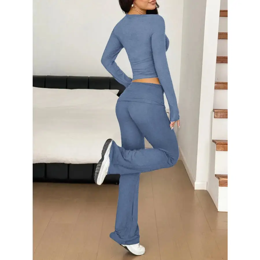 Long Sleeve Crop Top and Bootcut Pants Set