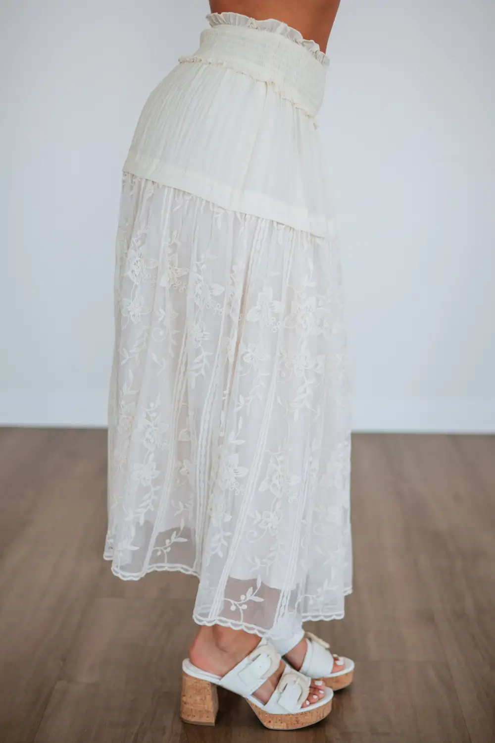 Floral Embroidered Lace Midi Skirt