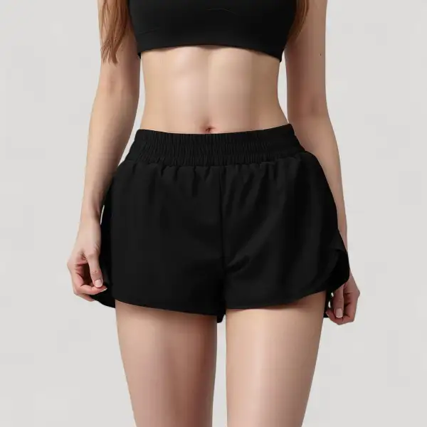 High-Waist Elastic-Waist Built-In-Liner Side-Pocket Running Shorts