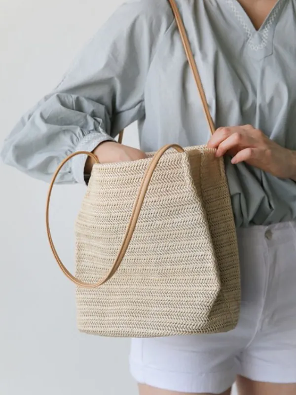 Casual Straw Bag Shoulder Bucket Bag