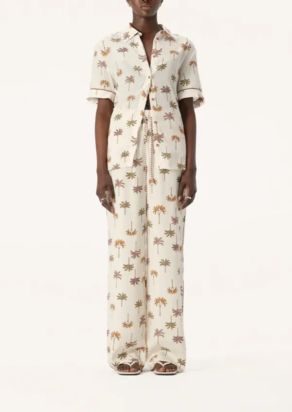 PLANT PRINTED WIDE LEG PANTS
