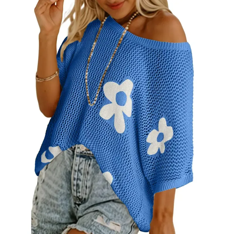 Women's Floral Short-Sleeve Crochet Top