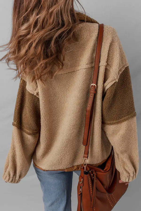 Patchwork Sherpa Half Button Sherpa Sweatshirt