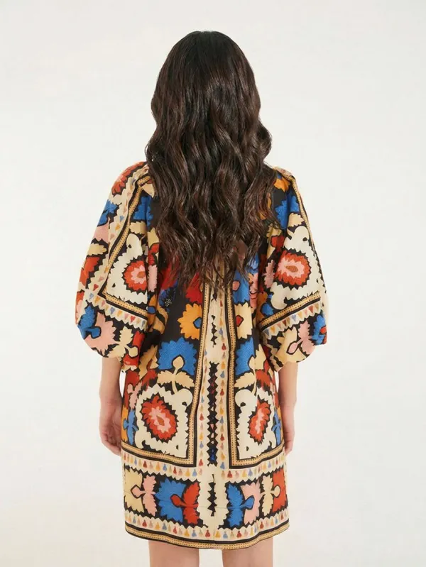 Bohemian Style Ethnic Print Short Mini Dress