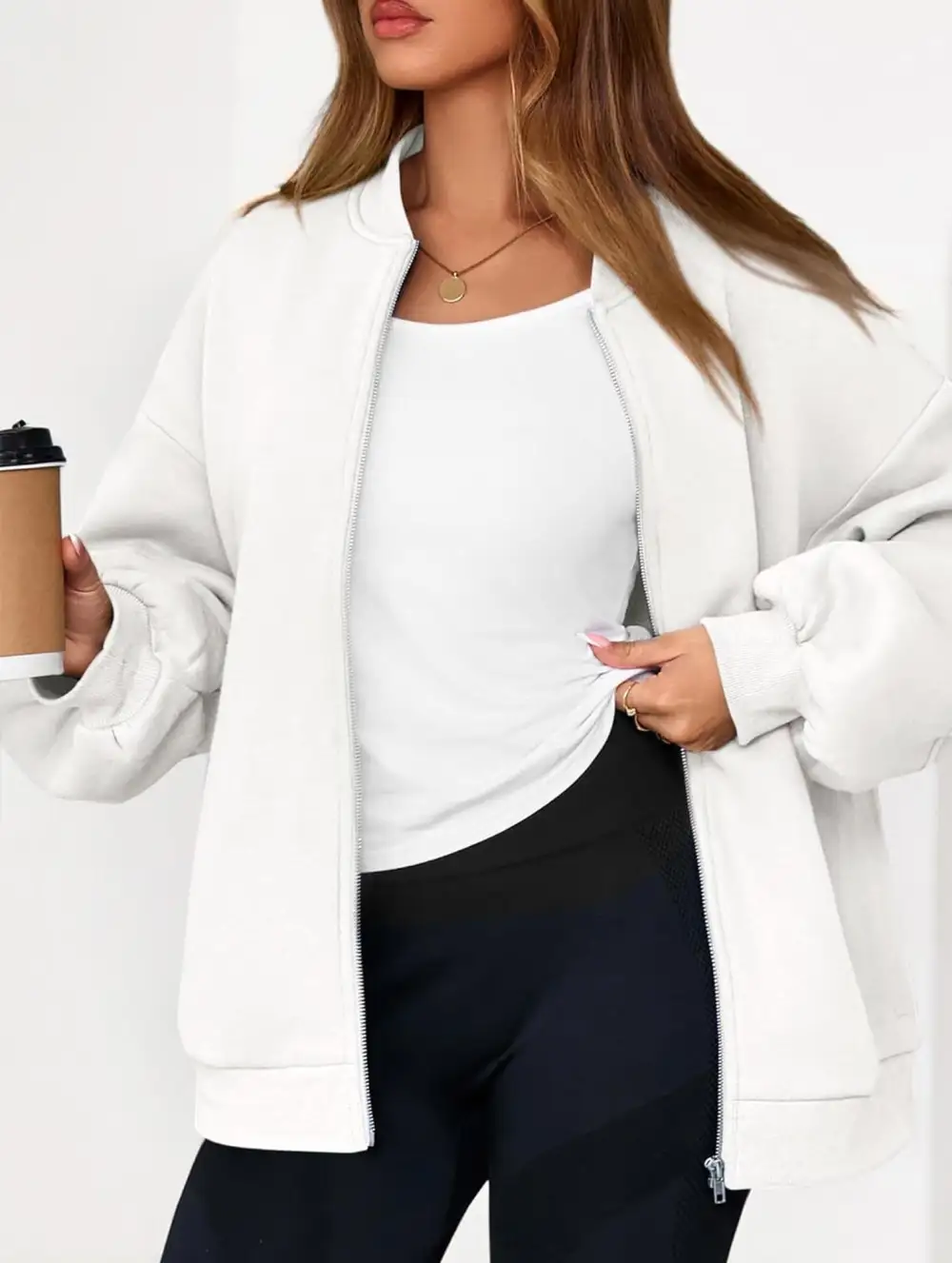 Textured Detail Zip-Up Sweatshirt Jacket
