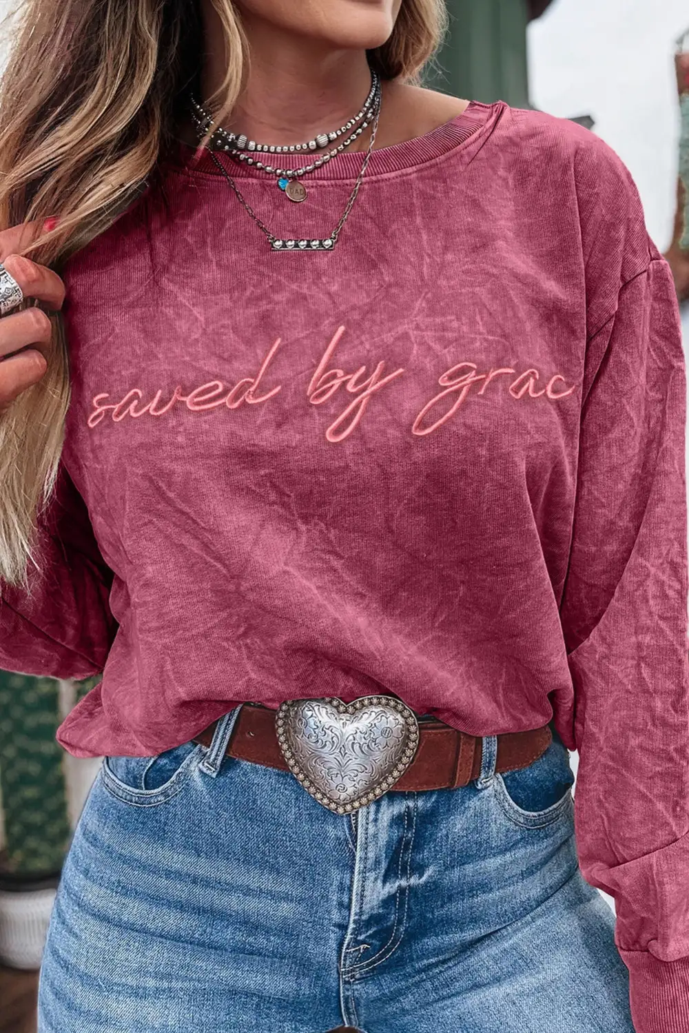 Easygoing Relaxed Embroidered Mineral Wash Letter Graphic Sweatshirt
