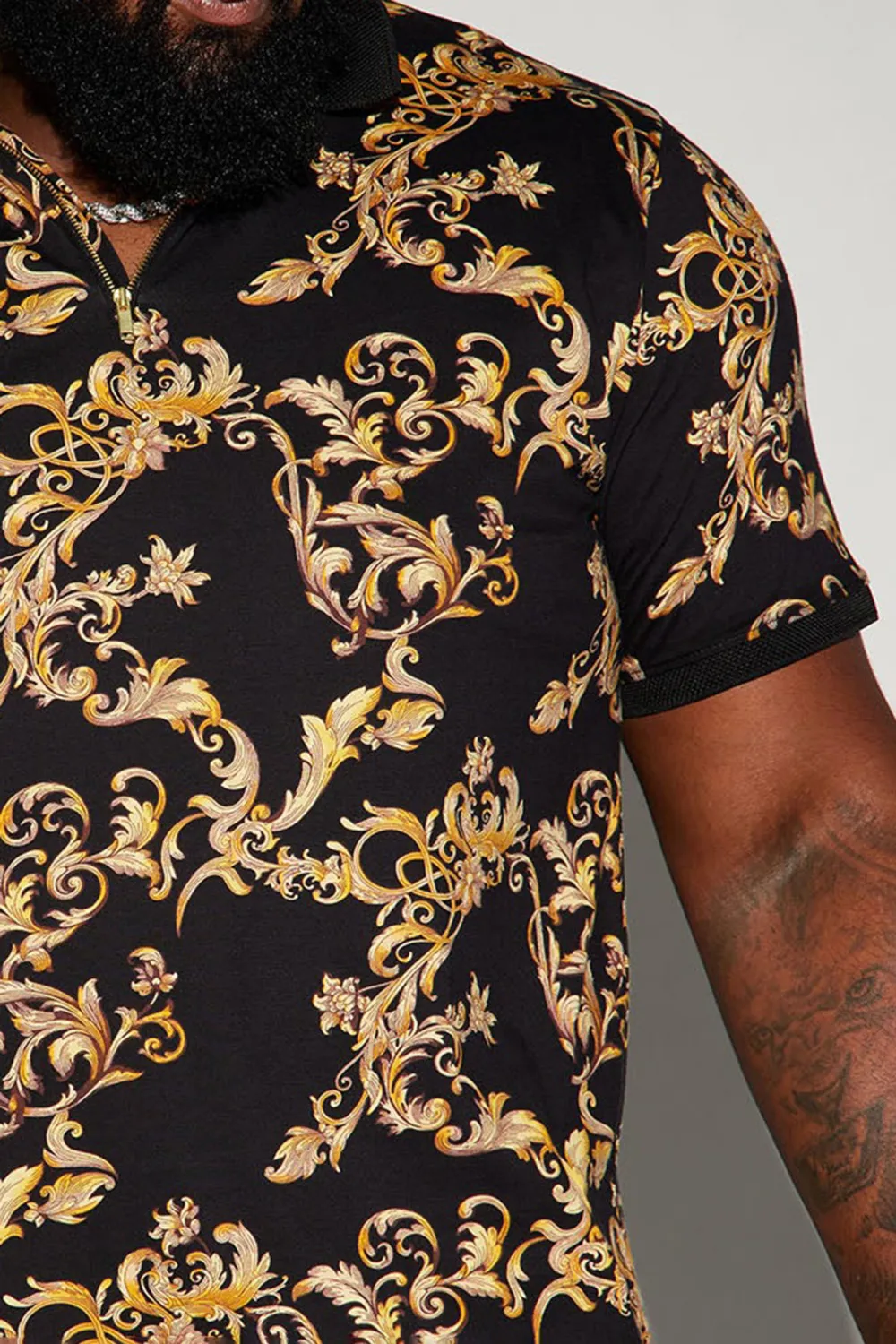 Graphic Short Sleeve Polo - Black