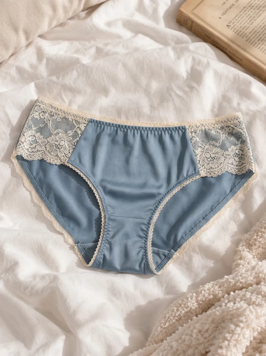 Women's Blue Satin Lace Trimmed Panties