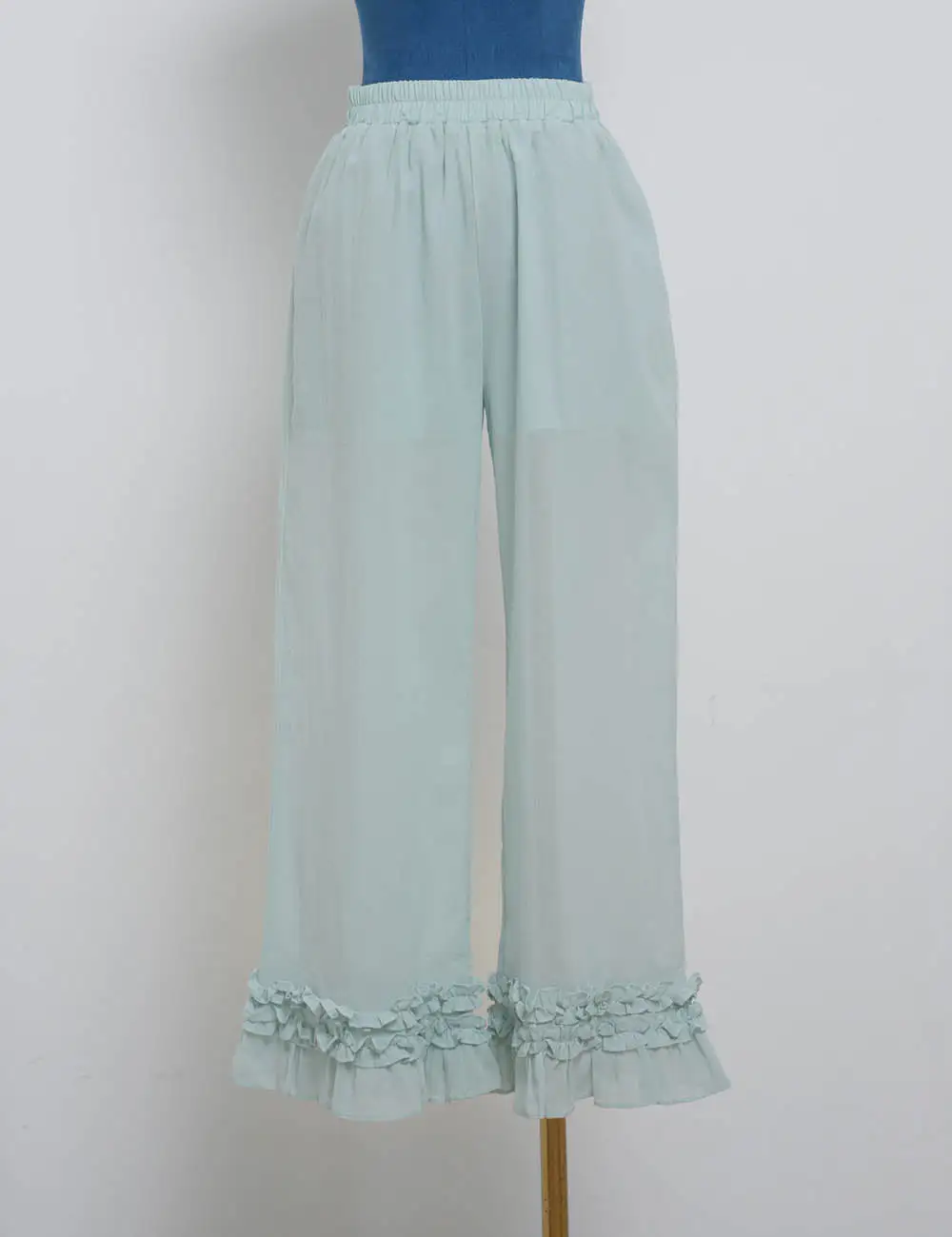 Casual Elastic Waist Ruffle Hem Wide Leg Pants