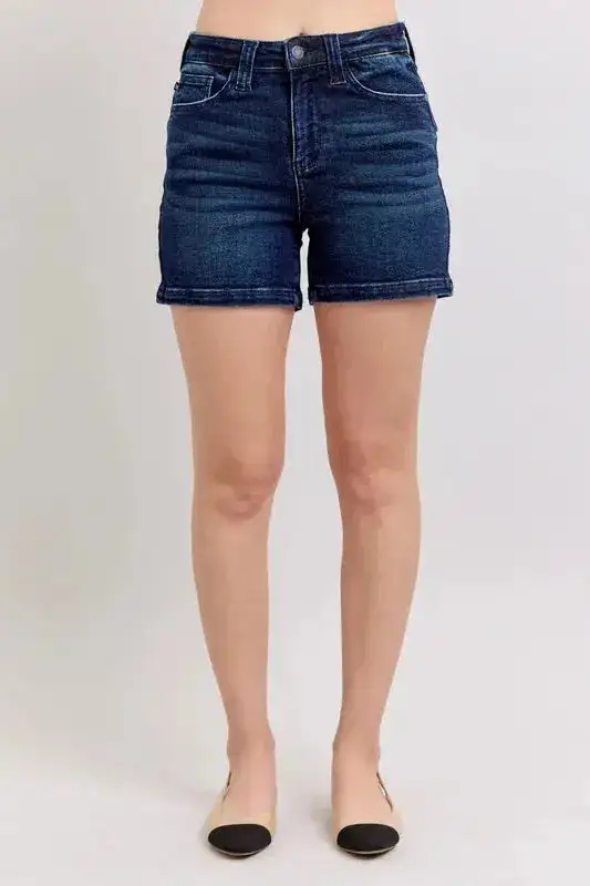High-Rise Cotton Stretch Denim Shorts