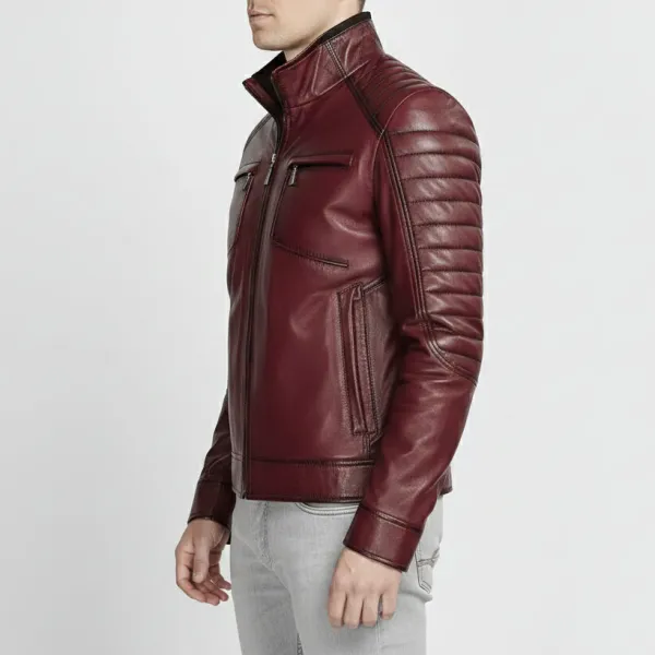 Bold Detail Leather Biker Motorcycle Jacket