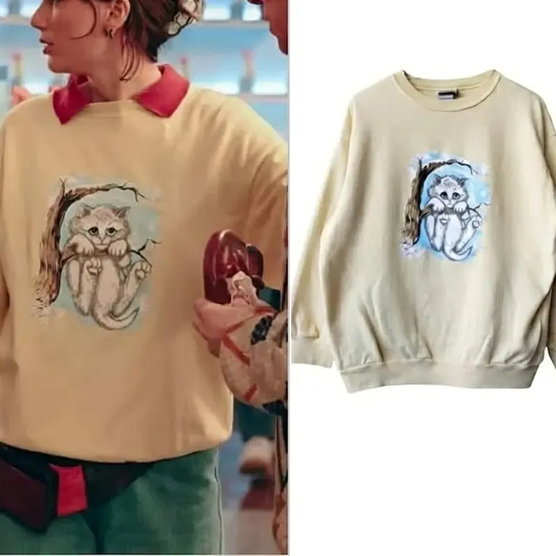 Vintage Distressed Cat Crewneck Sweatshirt