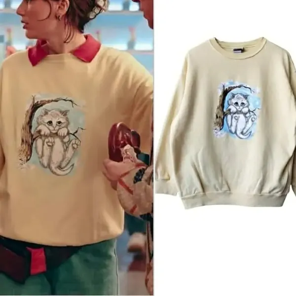 Vintage Distressed Cat Crewneck Sweatshirt